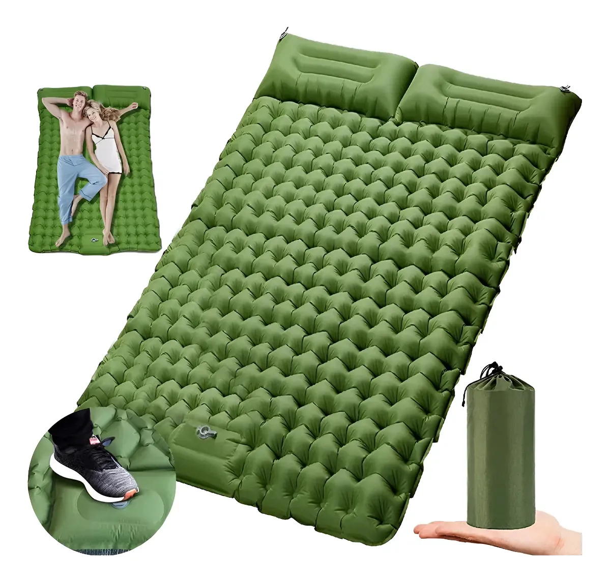 Colchao Casal Automático Inflável 2 Em 1 Para Acampamento Ao Ar Livre