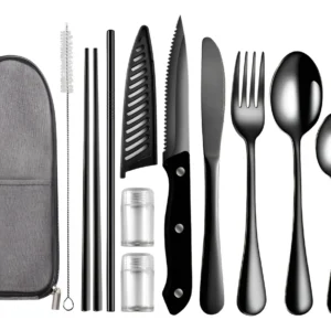 Conjunto De Talheres De Viagem E Acampamento Em Aço Inoxidáv