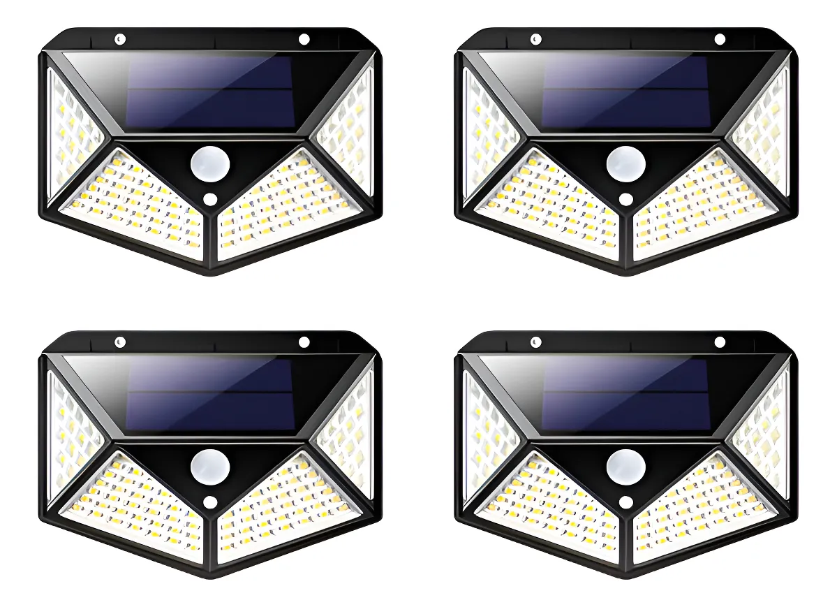 Kit 4 Luminária Solar 100 Led Sensor Presença À Prova D'água