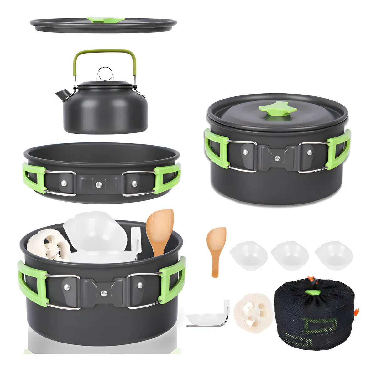 Kit Panelas Camping Cooking Set Camping E Pesca C chaleira Preto