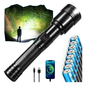 Lanterna Recarregável Tática Led Longo Alcance Branca Preta